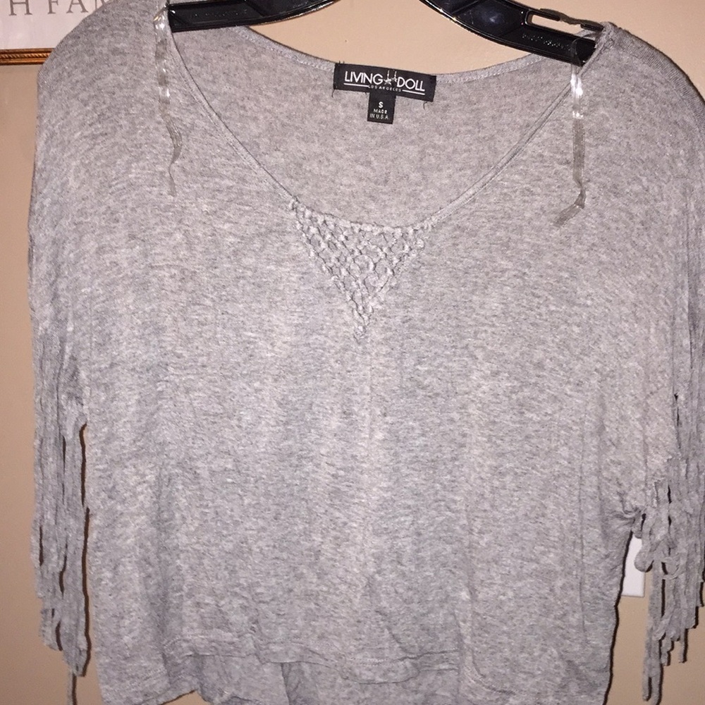 Gray Fringe T shirt